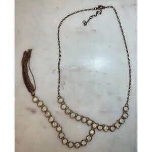 Gold Tone and Iridescent Gem Lariat Necklace